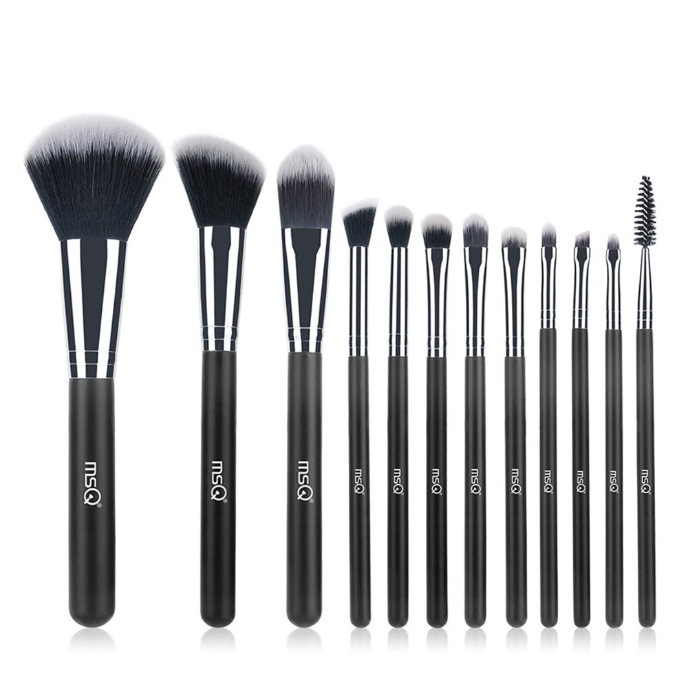 MSQ Makeup Brushes 12pcs Professional Cosmetic Brushes,Soft Synthetic Hair for Foundation, Powder, Blush, Eyeshadow,Lip -Black