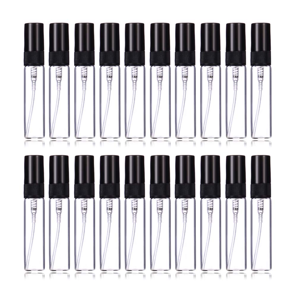 Enslz 5ml Perfume Mist Spray Bottles Refillable Mini Empty Travel Clear Refillable Atomizer Glass Bottles 20pcs (5ml, Black)