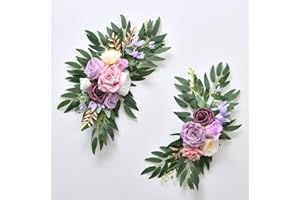 SZSYLM Floral Swags for Wedding Ceremony Sign, Rose Decorative Wedding Arch Flowers, 2Pcs Artificial Greenery Eucalyptus Leaves Flower for Door Window Home Decoration