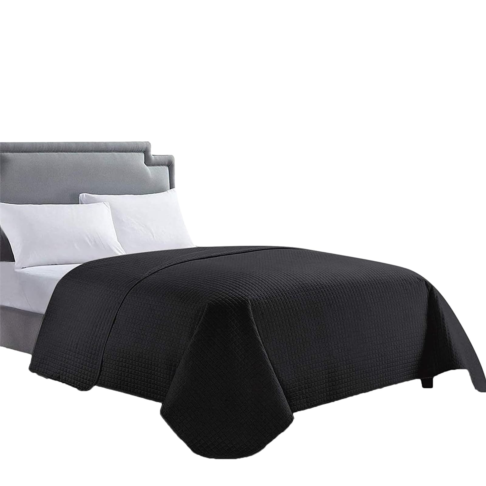 Photo 1 of HollyHOME Luxury Checkered Super Soft Solid Single Pinsonic Bed Quilt Bedspread Bed Cover, Black, Full/Queen