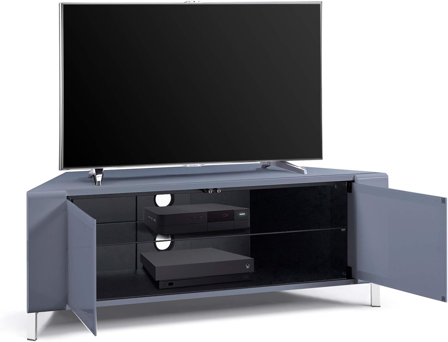 MDA Designs CORVUS Corner-Friendly Grey BeamThru Glass Doors with Grey Profiles Contemporary Cabinet for Flat Screen TVs up to 50" - Image 5