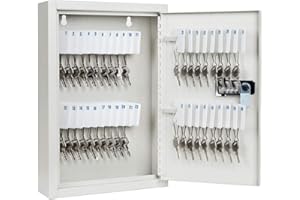 Sumerfnt Key Box Wall Mount Key Cabinet with Combination Lock Steel Key Storage Box for Wall 40 Key Hooks Off - White