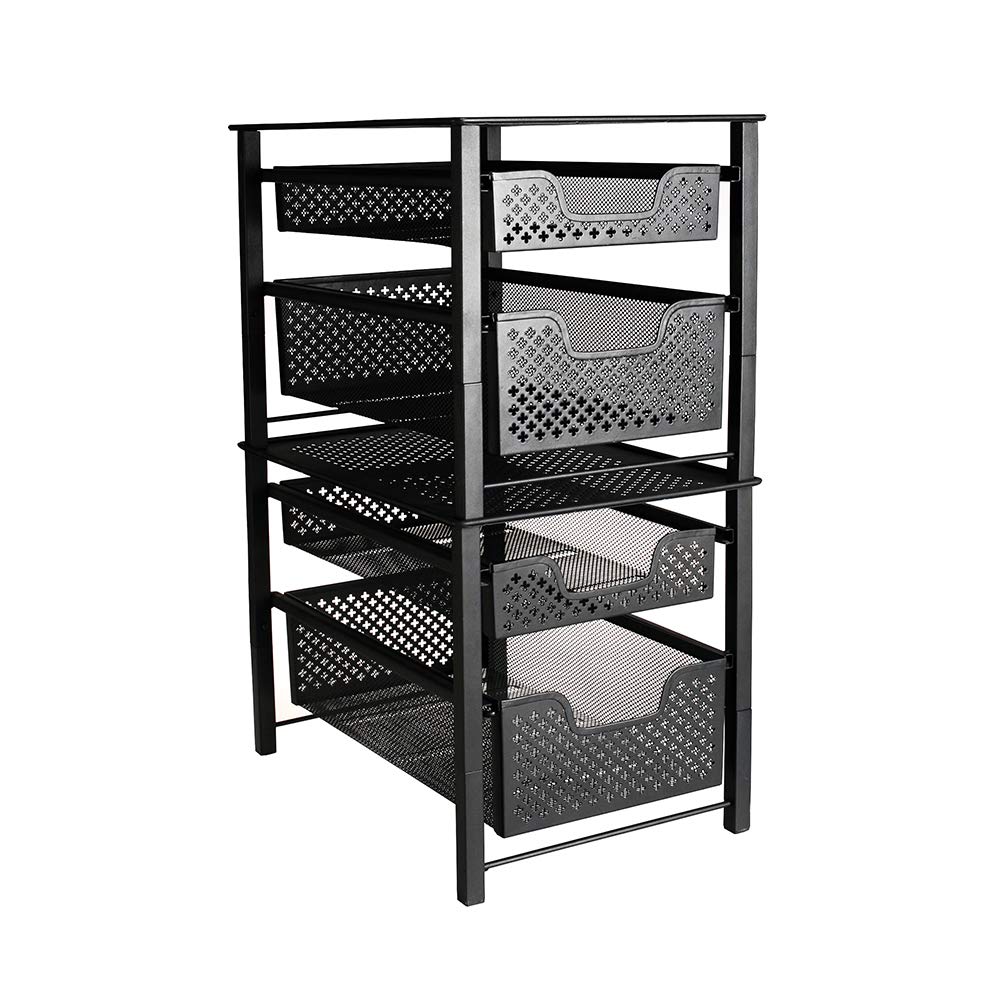 MustQ Stackable 2 Tier Organizer Baskets with Mesh Sliding Drawers, Ideal Cabinet, Countertop, Pantry, Under The Sink, and Desktop Organizer for Bathroom,Kitchen, Office.