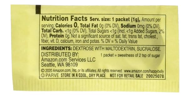 AMAZON BRAND – HAPPY BELLY ZERO CALORIE YELLOW SUCRALOSE SWEETENER, 2000 COUNT (PREVIOUSLY SUGARLY SWEET)