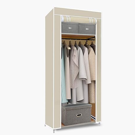 Funime Single Canvas Wardrobe Cupboard Clothes Hanging Rail