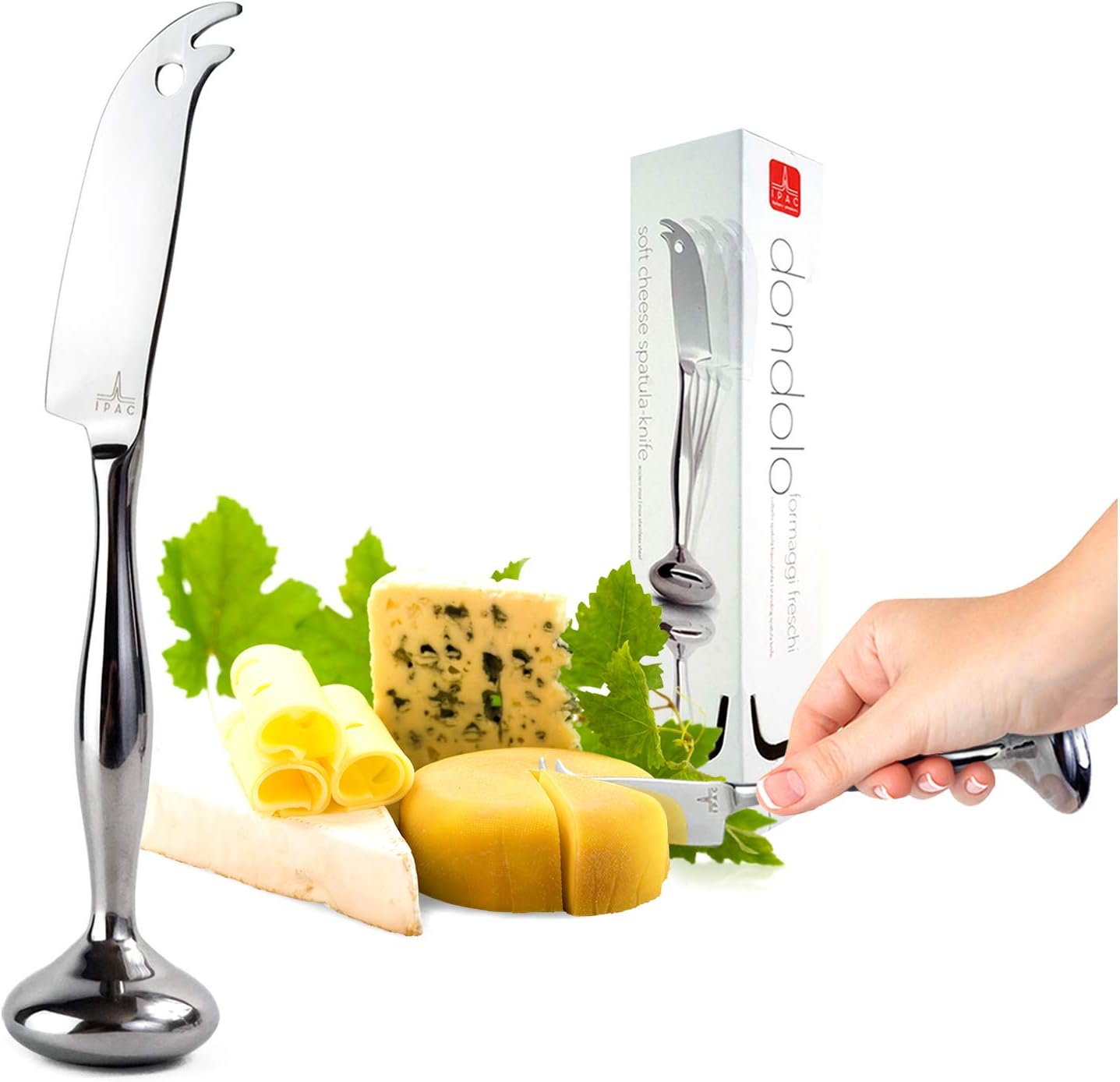 Standing Knife Stainless Steel Cheese Cutter - Designed in Italy w/Serrated Slicer Blade