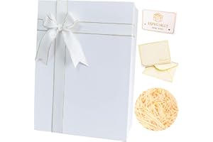MYGOGOART Large White Gift Box 13 x 10 x 5 Inches with Lid, Ribbon Bow, Shredded Raffia Paper Fill, Greeting Card and Envelope for Wedding Birthday Valentines Bridal Gifts White (1 pack, White)