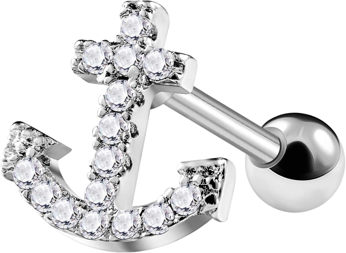 Piece of Stainless Steel 16gauges 1.2 mm 6mm Tragus Helix Cartilage Anchor Crystal 4mm Ball Earrings Piercing Jewelry BG1899