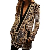 GeRRiT Europe and America V-Neck Long Sleeve Blazer Top Bubble Bead Print Women's Jacket Coats, XX-Large, S2 Gold