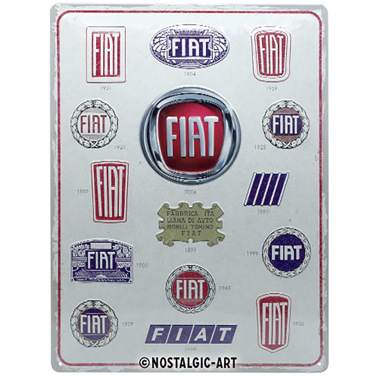Nostalgic-Art Retro Tin Sign – Fiat – Logo Evolution – Gift idea for car accessoires fans, Metal Plaque, Vintage design for decoration, 30 x 40 cm
