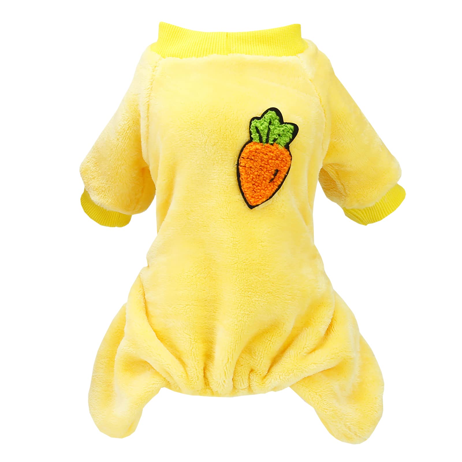 Izefia Dog Sweater Clothes Fleece Woolen Winter Warm Sweat Shirt 4 Legs Jumpsuit Pajamas Fruit Simple Sweater for Small Dog Medium Cat Yellow M