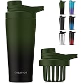 Greatyos Stainless Steel Shaker Bottle with Noise-Free Design - Patented 24 oz Insulated Metal Shakers Bottles Cup for Protein Mixes and Pre Workout 100% Leak Proof (Black Forest)