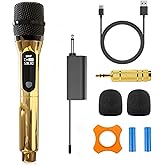 Wireless Microphone Only for Mic Input, UHF Rechargeable Handheld Multipurpose Mic,(Work 10hs) Microphones 150ft Range for Machine Amplifier Speaker Karaoke Church Speech Wedding Singing (Golden)