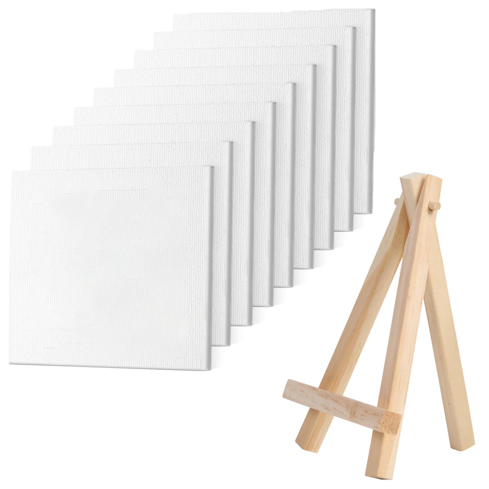 GETFACAI 9 PCS Small Canvases for Painting with 1 Mini Canvas Easel, 10x10cm Canvas Board and 10x15cm Easel Set for Acrylic, Oil, Watercolor, Tempera Art Projects, Small Canvas for Painters and