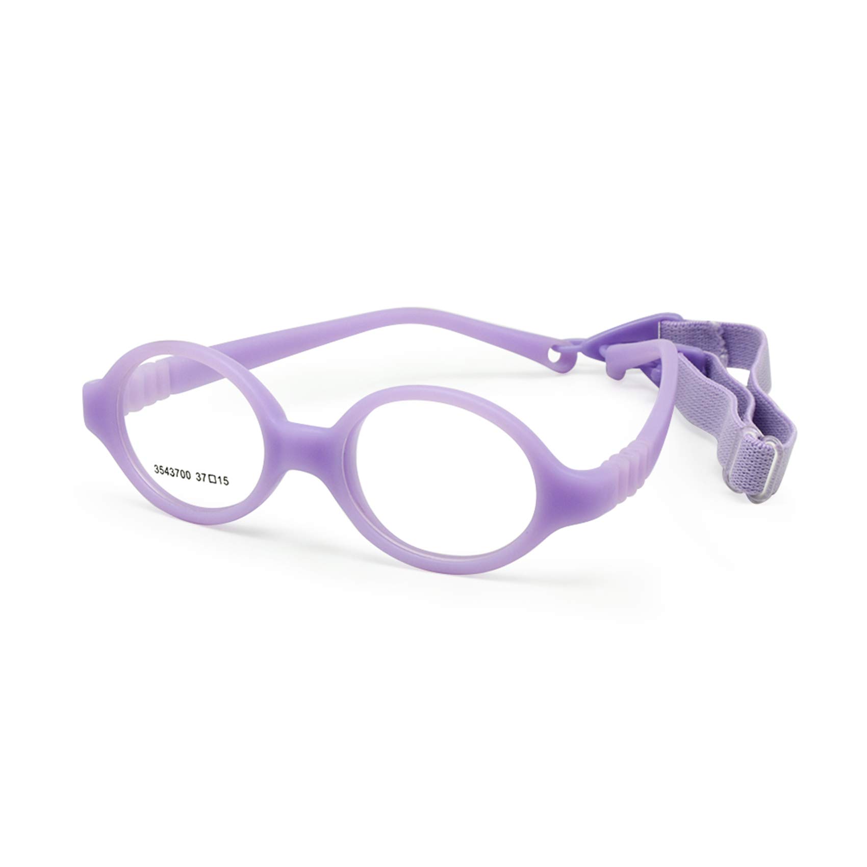 EnzoDate Baby Glasses Size 37 No Screw Safe Bendable with Strap, Flexible Optical Children Round Frame with Regular Lenses, Kids Eyeglasses & Cord (purple)