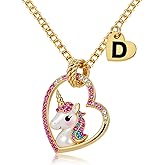 Cute Initial Necklaces for Girls - Colorful CZ Heart Pendant Necklace for Teen Preteen, Personalized Little Girls Jewelry Gifts for Kids