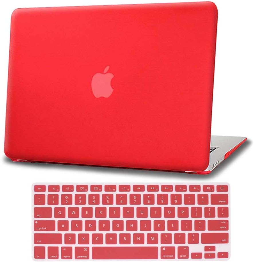 AmaBe for MacBook Air 13"/13.3" Case Model: A1369 / A1466,Bundle 2 in 1 Rubberized Matte Plastic Hard Shell Cover Case with Silicone Keyboard Cover Skin Red