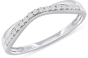 WISHROCKS Twist Contour Enhancer Wedding Band Ring Jewelry for Women Round Cut Lab Created Moissanite & White Natural Diamond In 14K Gold Plated Sterling Silver Stackable Ring