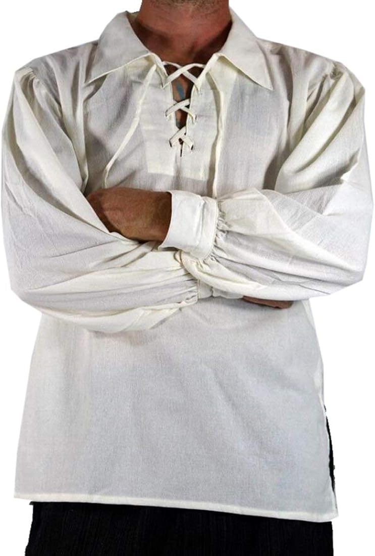 MK988 Men's Long Sleeve The Medieval Times Solid Vintage Lapel Lace up