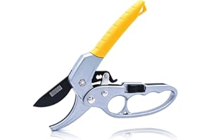 BUGUI 8" Ratchet Pruning Shears, 5 Times Cutting Power Than Normal Garden Scissors, Labor-Saving Design for Arthritis Weak Hands