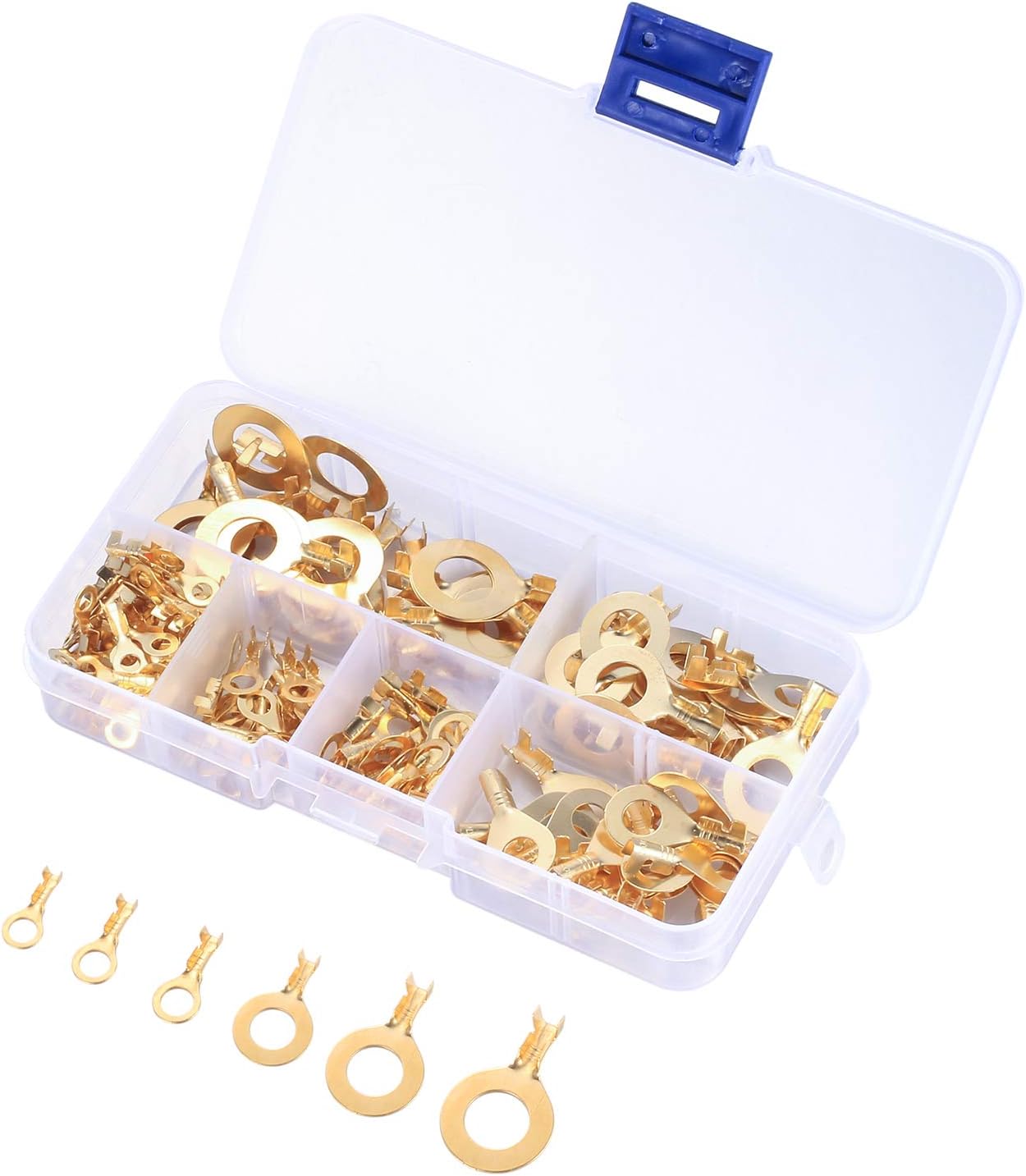 150PCS Ring Cable Lugs, Brass Wire Crimp Connectors, with Storage Box Wire Terminals Assortment