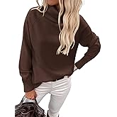 HEHULL Womens Turtleneck Sweater Long Sleeve Knitted Soft Pullovers Top Rib Hem Oversized Fall Winter Top 2024 Trendy