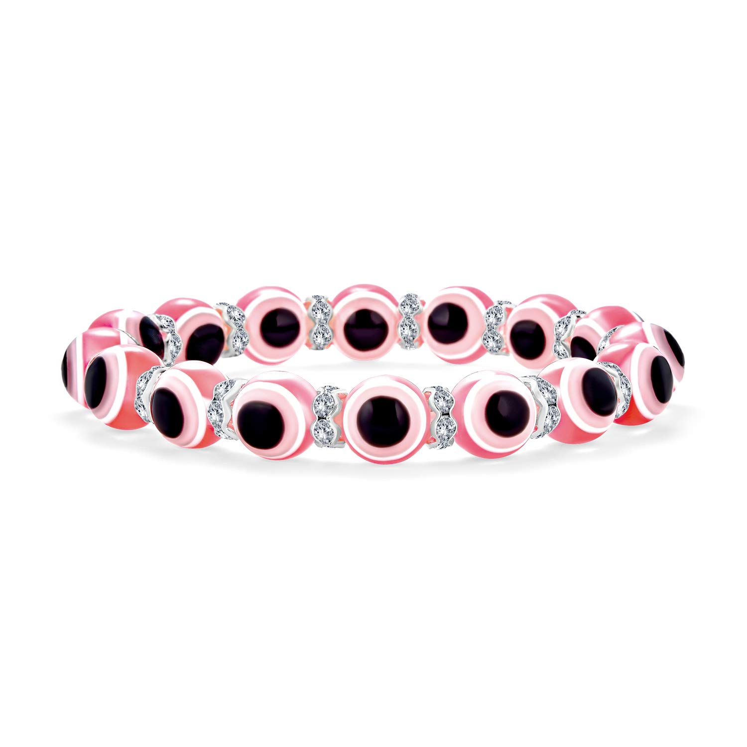 Bling Jewelry Turkish Translucent Rosy Pink Evil Eye Glass Bead Stretch Bracelet For Women Teens Rondelle Crystal Spacers For Protection And Good Luck — image 1