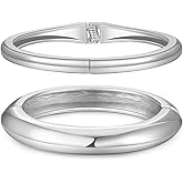 AYWFCBF 2pcs Gold Bangle Bracelets for Women, Trendy Hinged Cuff Open Wide Chunky Gold Bracelet Stack Arm Cuff Jewelry for Women