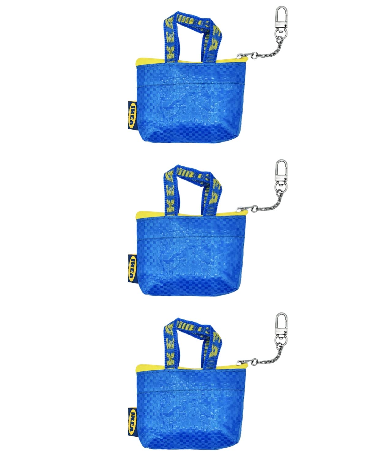 IKEA KNOLIG Mini Blue Bag Coin Purse with Key Chain, 104.782.42, FRAKTA Style, Zipper Closure, 9 x 7 x 3 cm - Set of 3