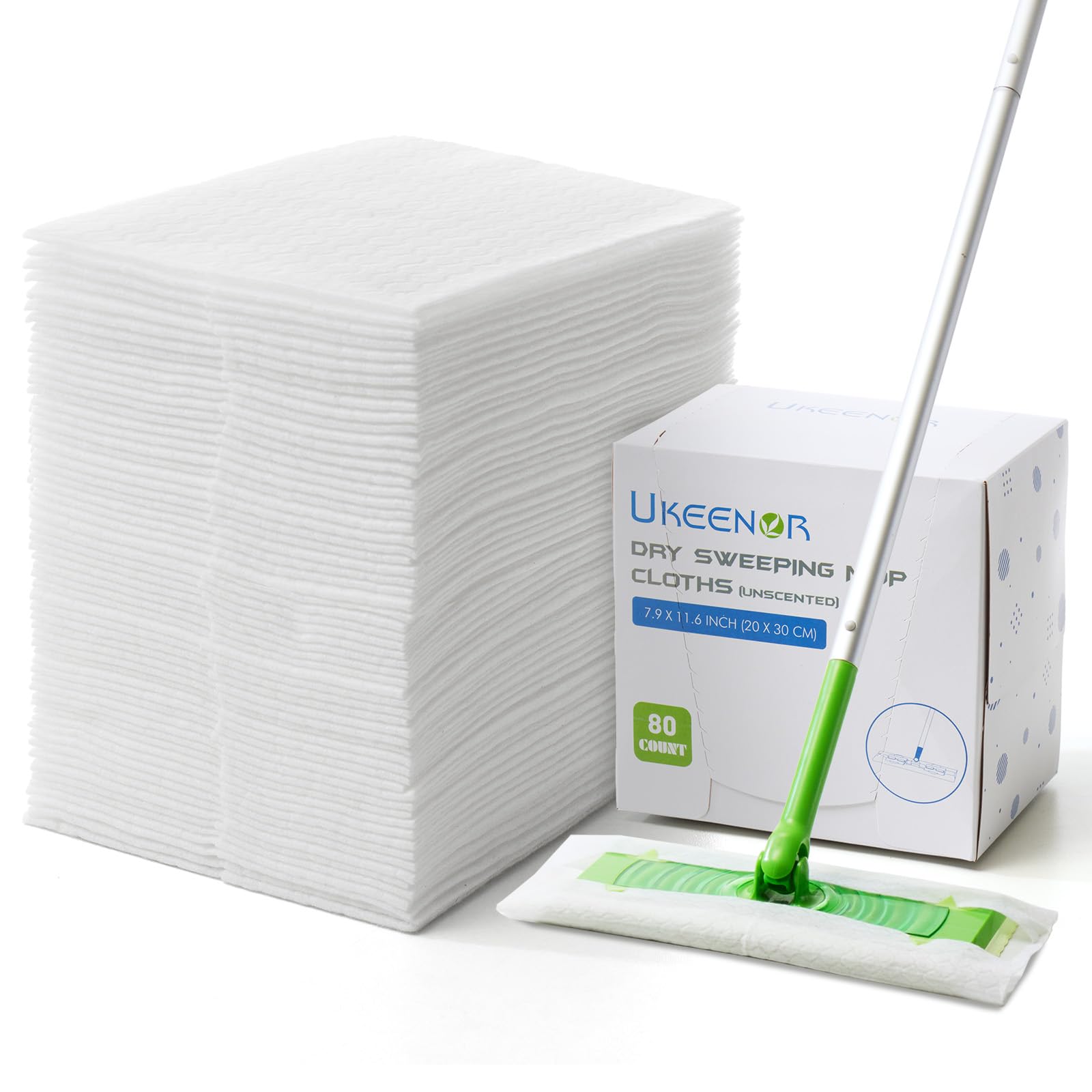 UKEENOR Dry Mop Refills Disposable Dusting Cloths Sweeper 160 Count 7.9"x11.6" White