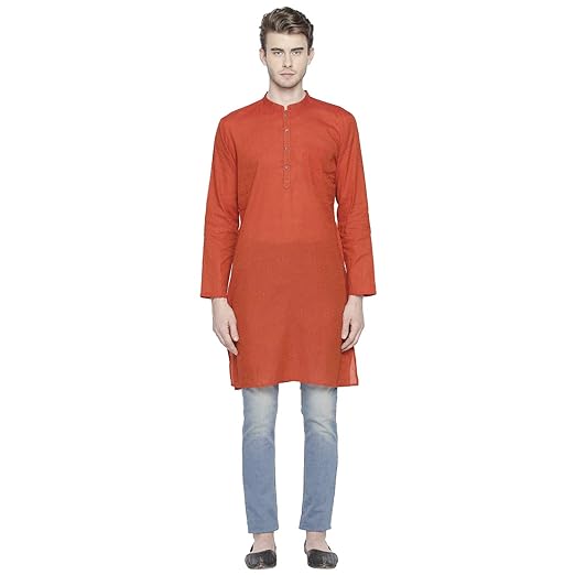 Men's cotton Kurta (110049646_ Rust_ Large)