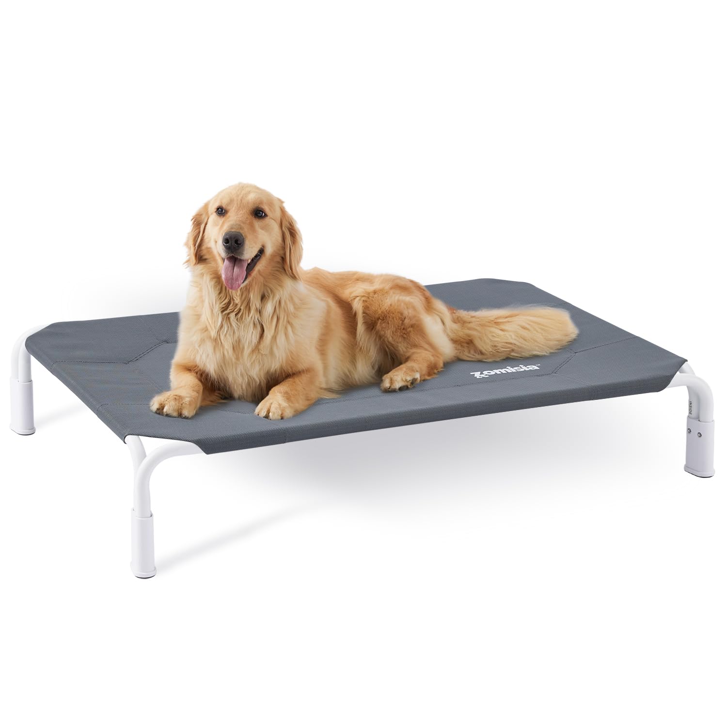 Photo 1 of ZOMISIA Elevated Dog Cot Bed, Tool-Free Assembly, Outdoor Elevated Raised Dog Cooling Bed Frame for Large Pets, Summer Pet Hammock Off Ground with Non-Slip Feet & Waterproof Teslin Mesh, 43x30 Inch