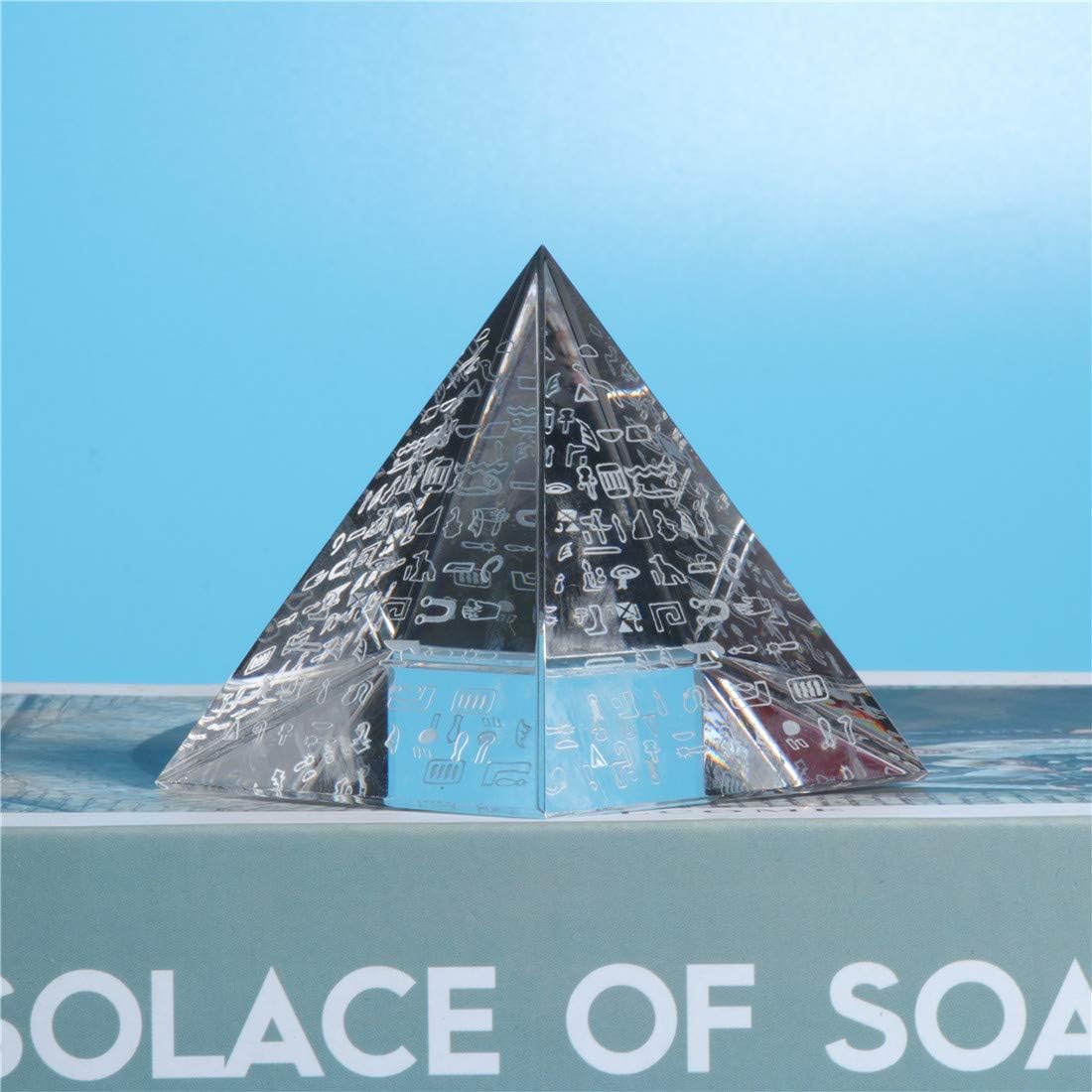 Waltz&F 60mm Crystal Pyramid Figurine Collectible,Glass Pyramid Paperweight with Egyptian Silver Character: Home & Kitchen