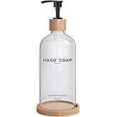 Glass Hand Soap Dispenser Bathroom Set by Brighter Barns - Hand Soap Dispenser for Kitchen Sink & Bathroom - Refillable Pump Bottle Set - Neutral Home Decor for Airbnb, Vacation Rental, Hotel (Clear)