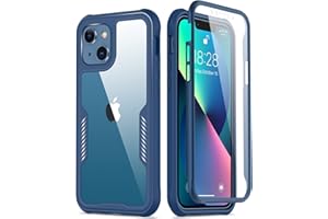 FUNMIKO iPhone 13 Case with Screen Protector,Mili-Grade Heavy Duty Protection Pass 21ft. Drop Tested Durable Slim-fit Clear Plastic Cover Protective Phone Case for Apple iPhone 13 6.1" Blue