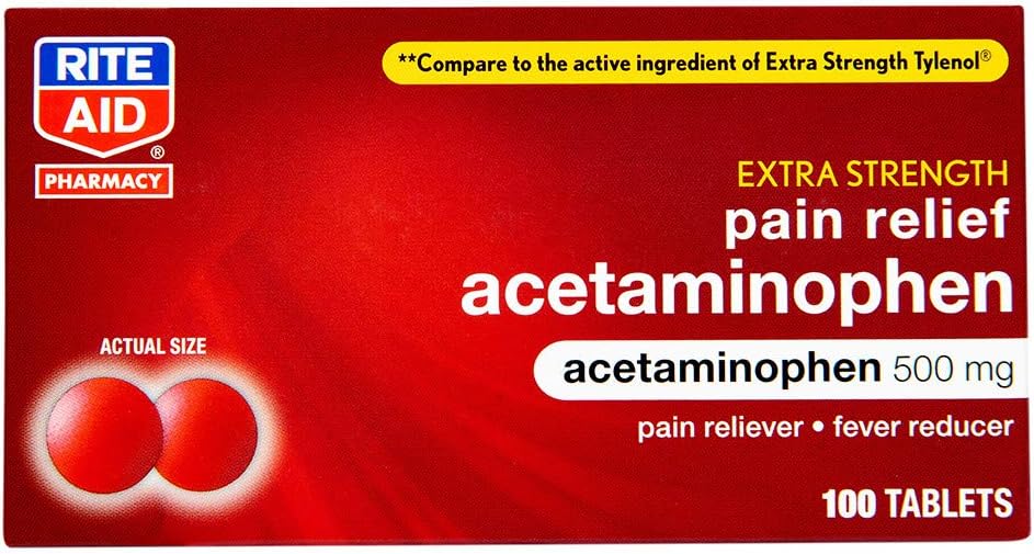 Rite Aid Extra Strength Acetaminophen Easy Tabs Tablets, 500 mg - 100 Count | Pain Reliever & Fever Reducer | Migraine Relief Products | Joint Pain Relief | Muscle Pain Relief | Menstrual Pain Relief: Health & Personal Care