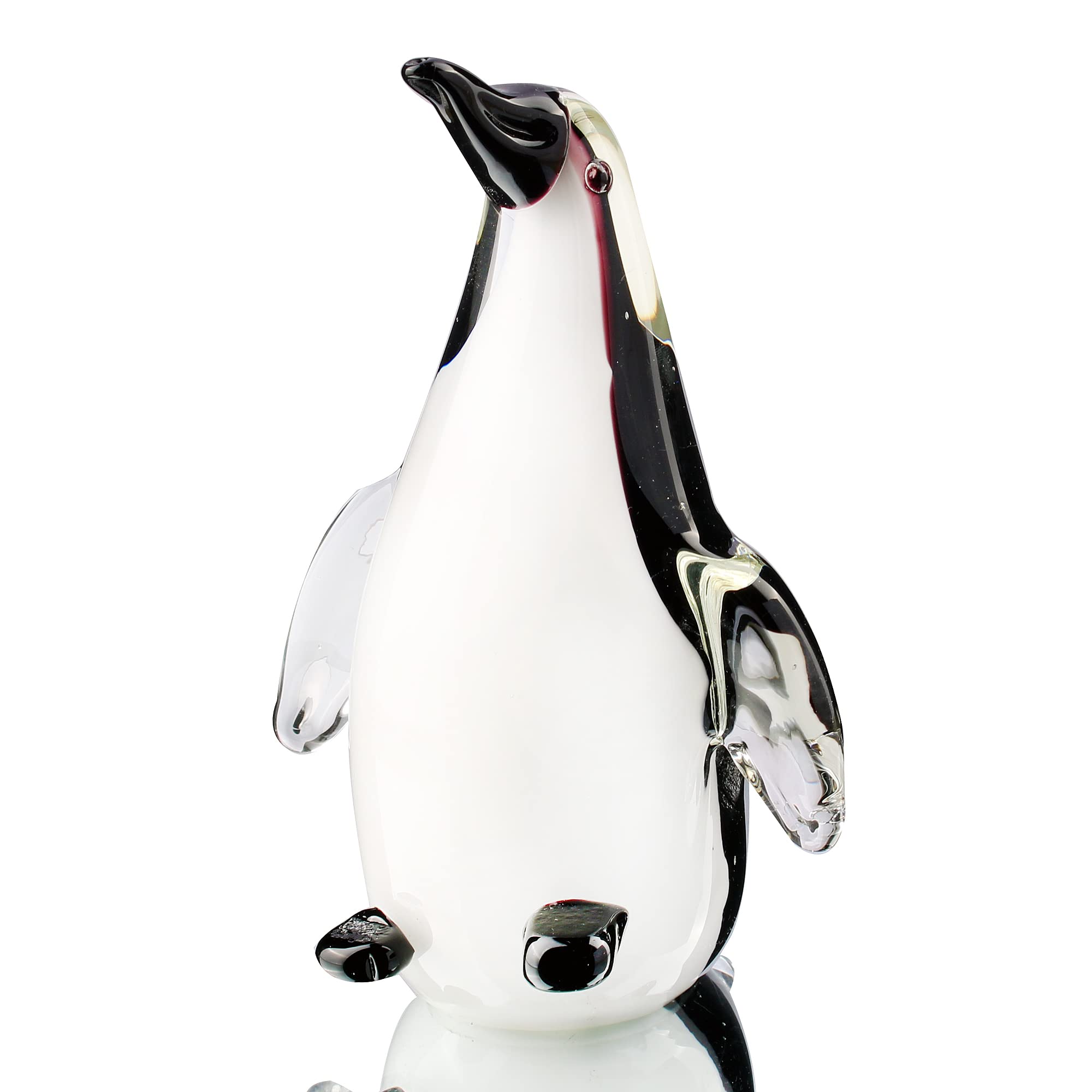 Quligeta Hophen Glass Penguin Figurine Handmade Blown Art Crystal Penguin Sculpture Animal Statue Collectable Desk Decoration Ornaments (White and Black)
