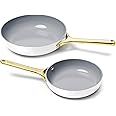 Caraway Fry Pan Duo - Nonstick Ceramic Frying Pan (8" & 10.5”) - Non Toxic, PTFE & PFOA Free - Oven Safe & Compatible with All Stovetops (Gas, Electric & Induction) - White