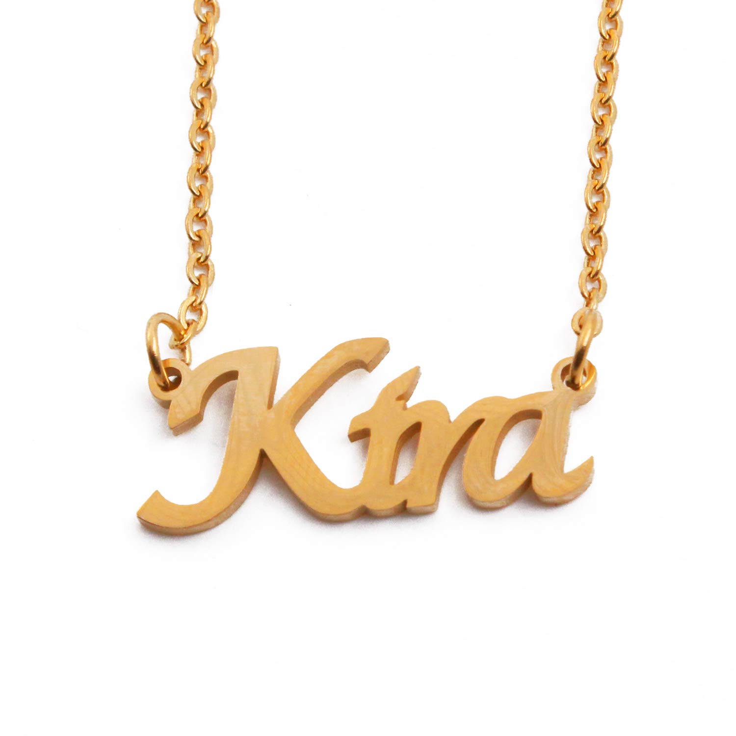 Kira Name Necklace Personalised 18ct Gold Plated, Custom Dainty Name Pendants, Jewellery for Ladies, Girlfriend, Mother, Sister, Friends Inc Bag & Box