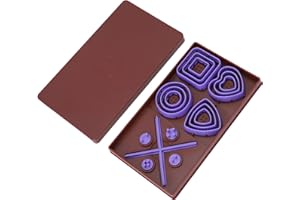 Aqur2020 Polymer Clay Button Mold Kit, 12 Piece ABS Cookie Cutter Set with Round Square Triangle Heart Shapes in 3 Sizes, Por