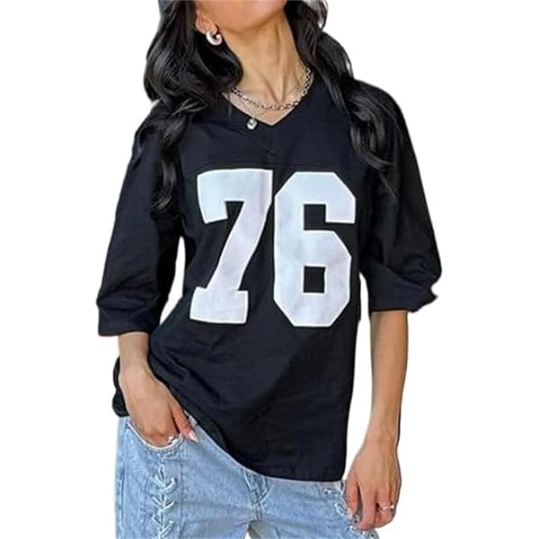 Pairxily Jersey Cropped Shirts For Women - Number Graphic Y2K Tees, Fitted Short Sleeve Tops