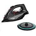 Cordless Iron, 1500W Cordless Iron with Steam - Cordless Iron for Clothes with 11.84oz Water Tank, Anti Drip Iron Cordless with Ceramic Soleplate and 3 Temperature Settings-BLACK