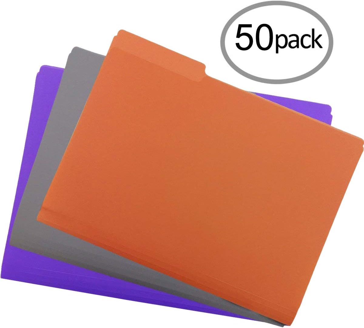 Plastic File Folders 50PCS Heavy Duty Plastic Folders 1/3 Cut Tab Letter Size Assorted Colors for Organizing and Easy File Storage Plastic File Folders Colored : Office Products