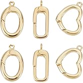 SUNNYCLUE 1 Box 6Pcs 3 Styles Real 18K Gold Plated Brass Ring Buckle Spring Gate Rings Metal Oval Rectangle Love Hearts Closures Connectors Snap Clip Clasps for Jewelry Making DIY Crafts Findings