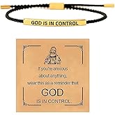 NORLSO God Is In Control Bracelet for Women Men Motivational Bracelet Adjustable Braided Stainless Steel Engraving Inspirational Faith Bracelet Christian Jewelry Gifts