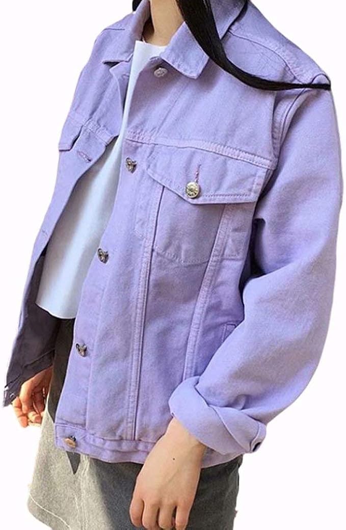 Ponuカジュアル デニム ジャケット 無地 長袖 ジャケット カーディガン ジャケット レデイースパープル コート ジャケット 通販 Amazon