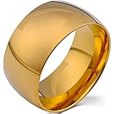 Fashion Month Mens 12mm Classic Gold Tungsten Carbide Ring Wedding Engagement Domed High Polished Wide Smooth Band