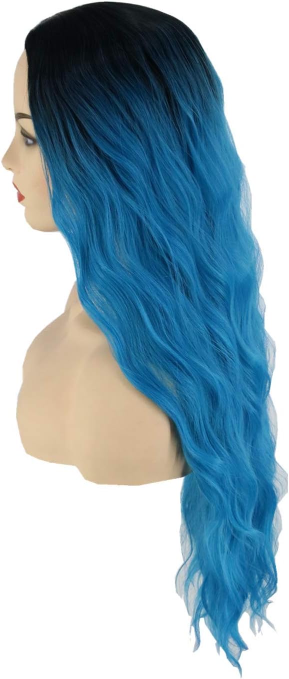 Topcosplay Women's Long Wavy Wig with Dark Roots Natural Looking Ombre Synthetic Wig for Cosplay Daily Use (Blue) - Image 4
