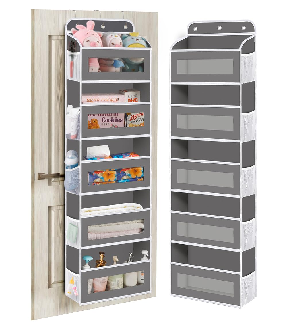 KYEVIS Over The Door Organizer Storage, 5 Shelves Door Organizer Hanging with 10 Mesh Pockets, Behind Door Storage - Ideal for Newborn, Nursery, and Baby Essentials Daily Use（Dark Gray）