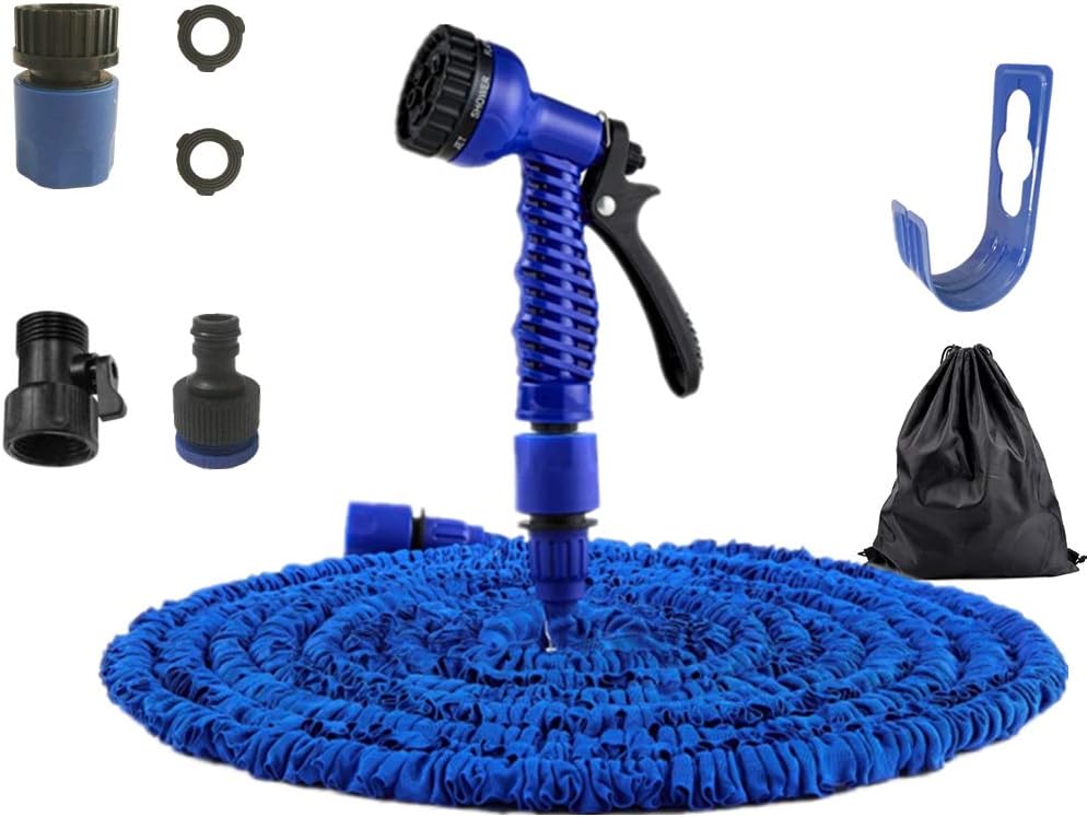IROCH Expandable Garden Hose - Blue Expanding Flexible Water Hose Pipe with 8 Function Spray Gun/Hose Hanger/Storage Bag/Various Fittings (75FT) : Garden & Outdoor